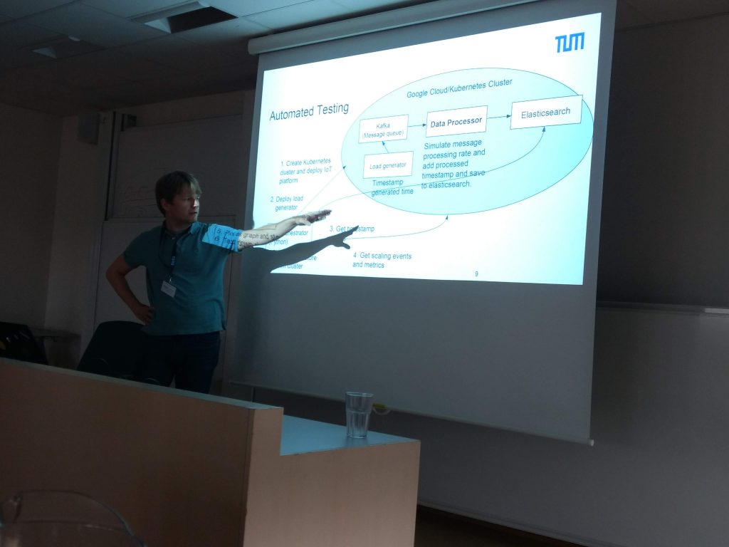 Presentation on "Metrics for Self-Adaptive Queuing in Middleware for Internet of Things" hold by Podolskiy from the Technical University of Munich.